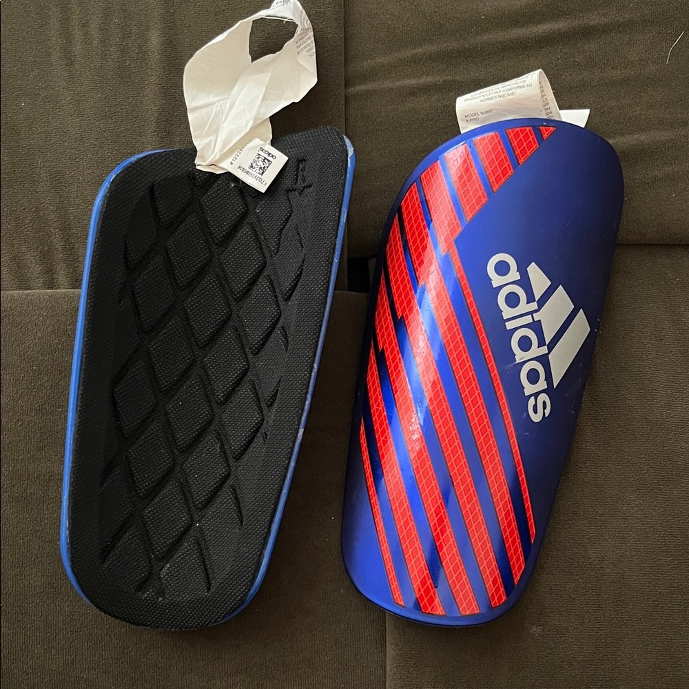 Adidas Red and Blue Pro X Soccer Shin Guards Size L